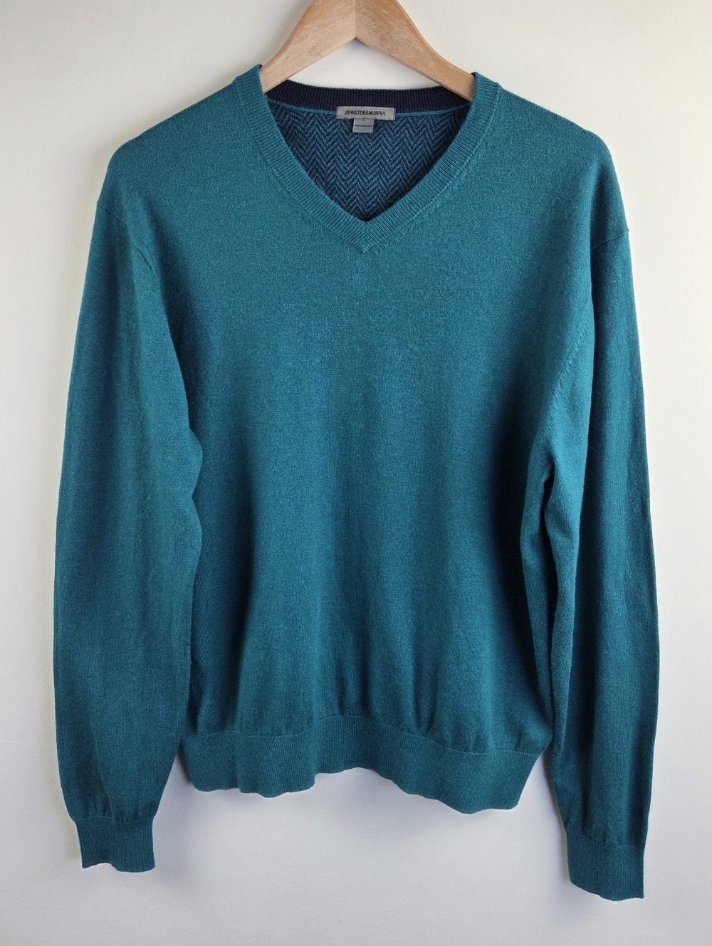Johnston And Murphy Sweater Mens Large Turquoise Long Sleeve Pullover Solid Silk